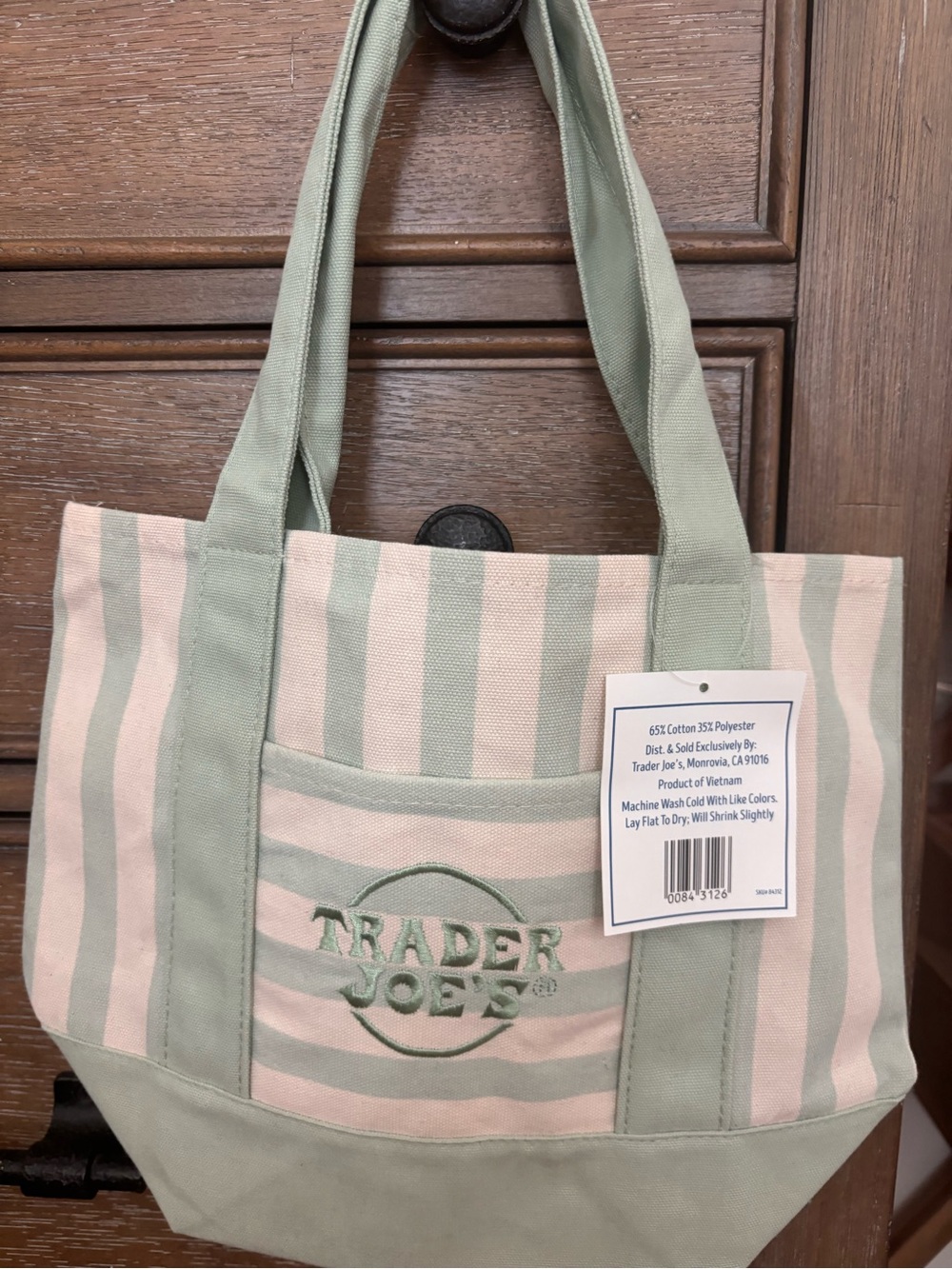 Trader Joe’s Striped Mini Canvas Tote - Sage Green & Cream - Picture 2 of 3
